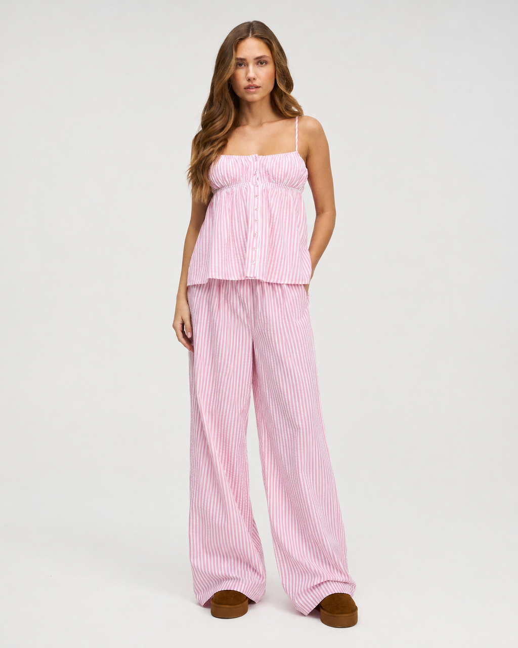 INÉS - Conjunto de pijama de tirantes fruncido y pantalón ancho palazzo™