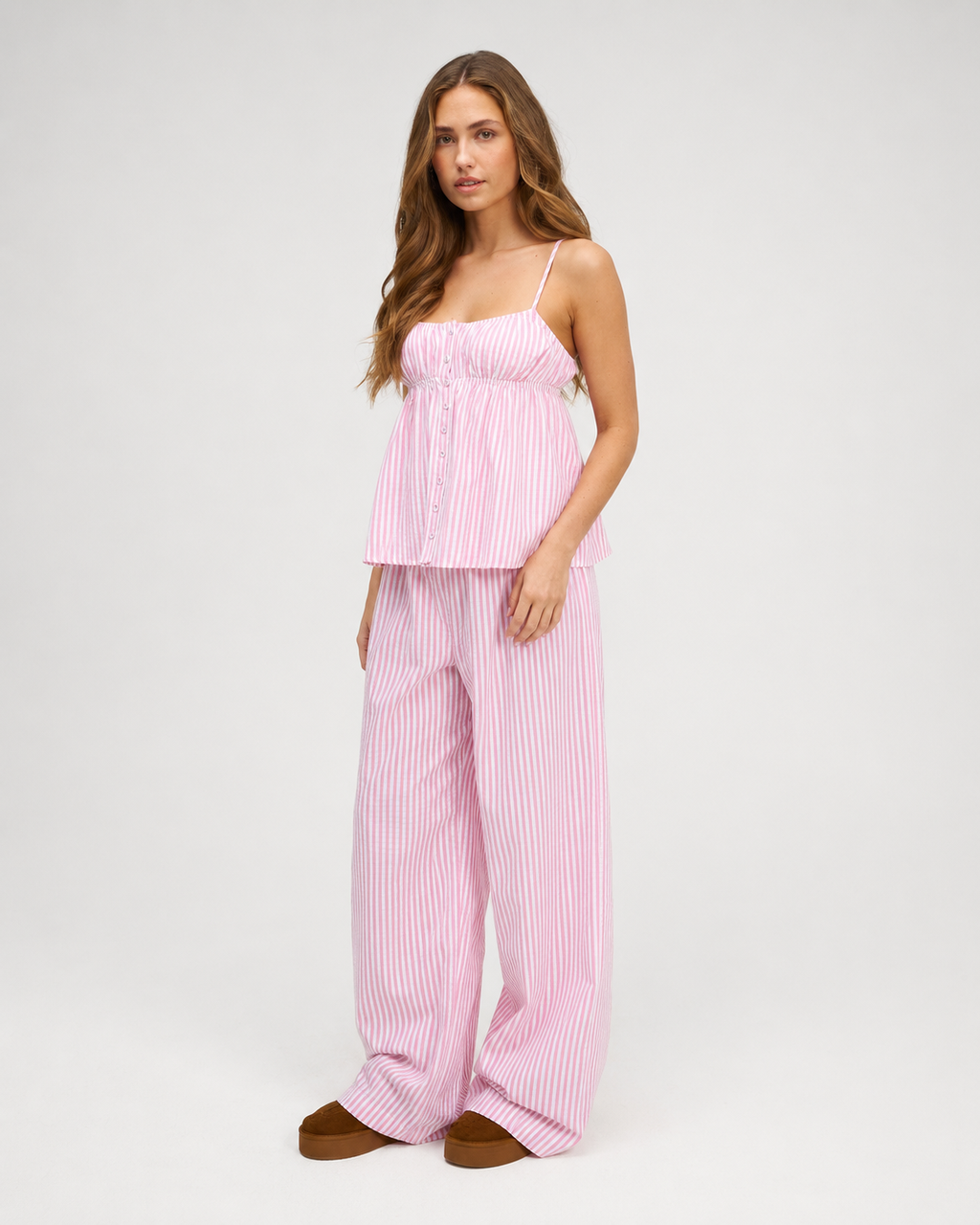 INÉS - Conjunto de pijama de tirantes fruncido y pantalón ancho palazzo™
