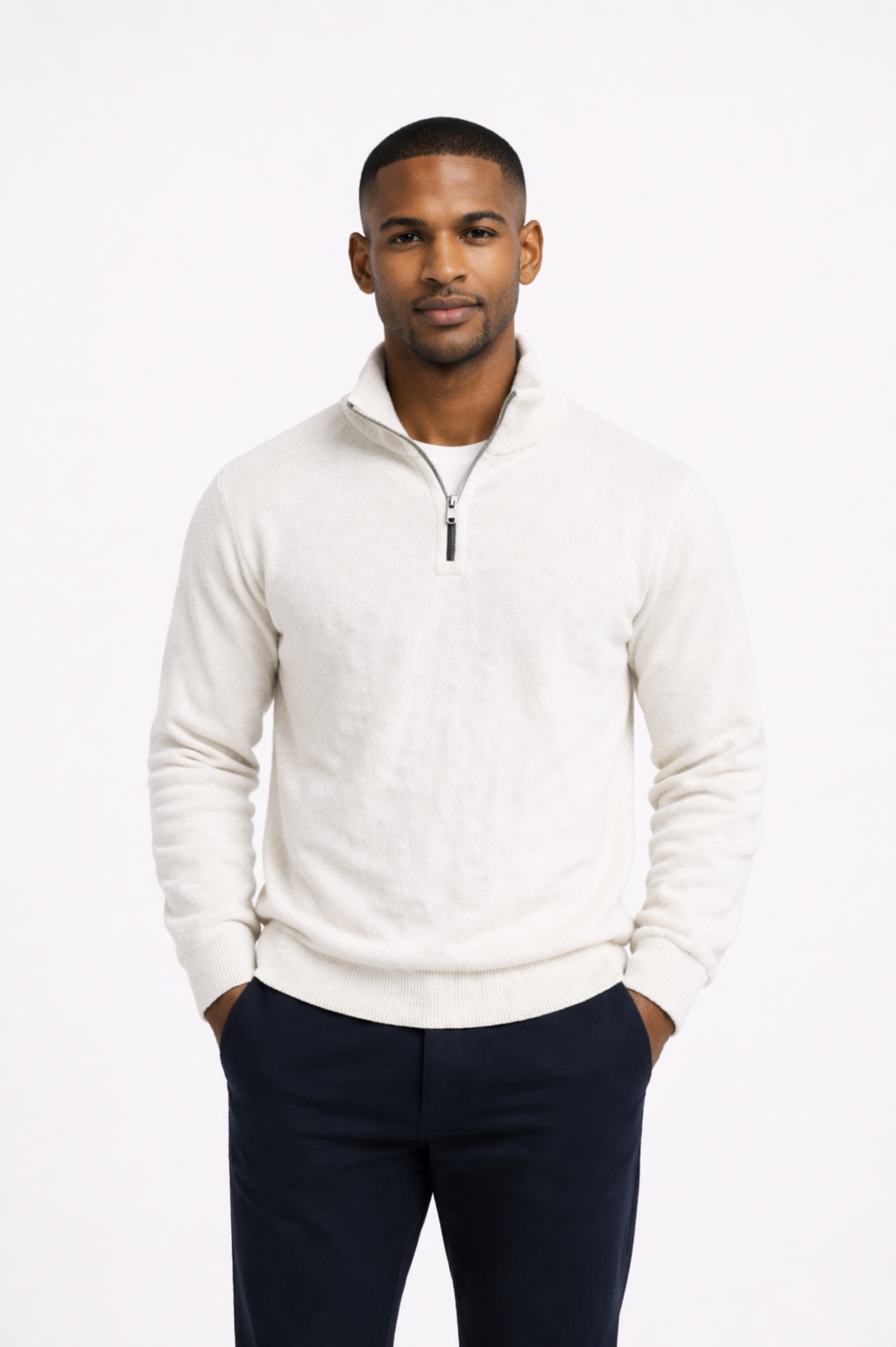 ANDRÉS|Suéter vintage con cuello alto y cremallera