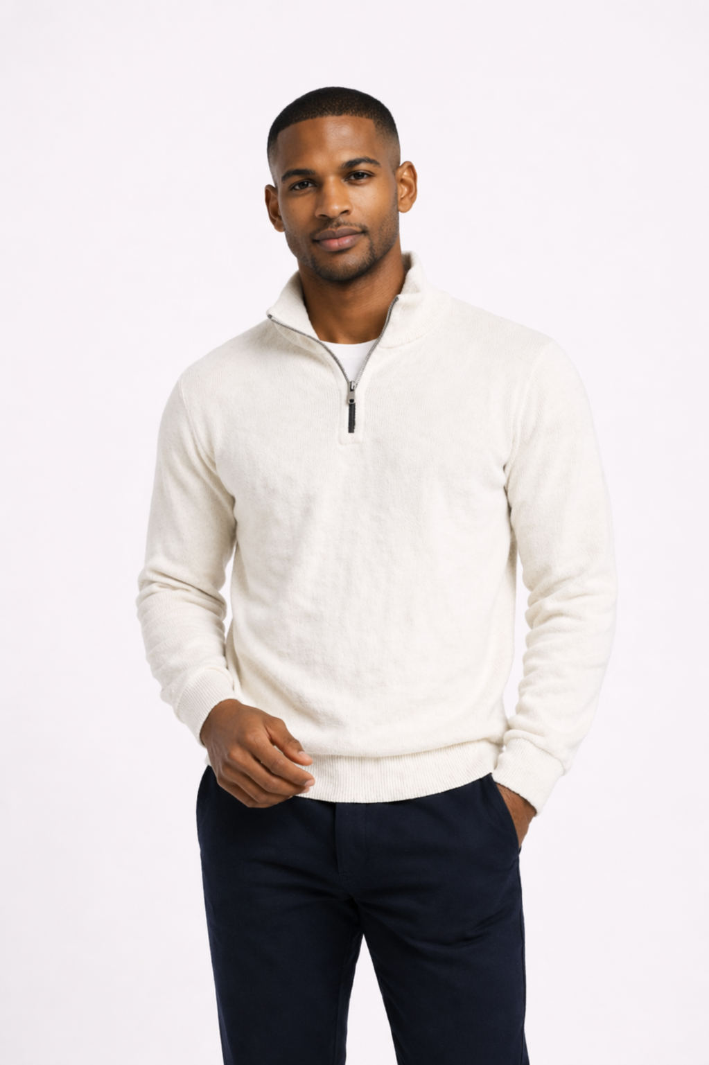 ANDRÉS|Suéter vintage con cuello alto y cremallera