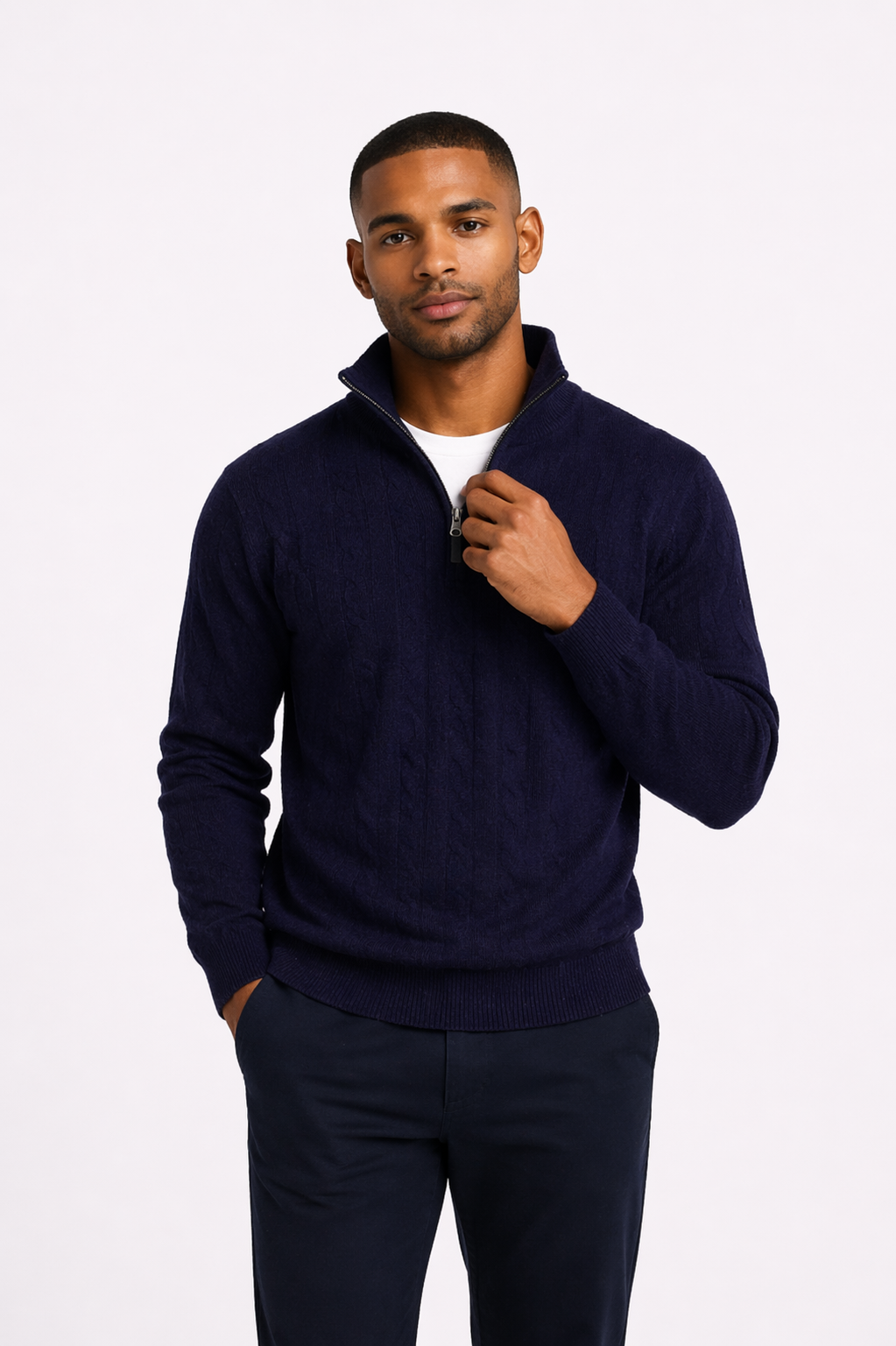 ANDRÉS|Suéter vintage con cuello alto y cremallera