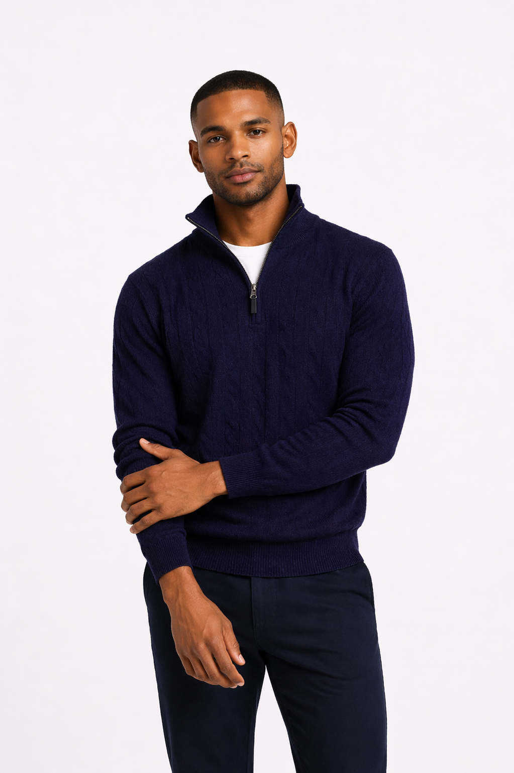 ANDRÉS|Suéter vintage con cuello alto y cremallera