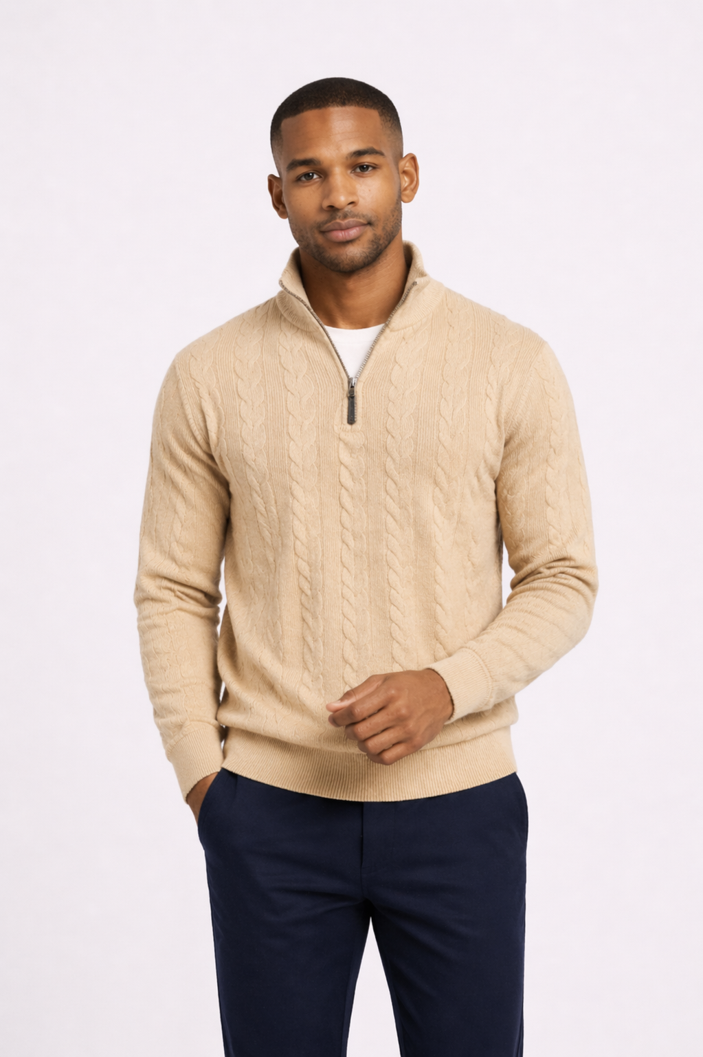 ANDRÉS|Suéter vintage con cuello alto y cremallera