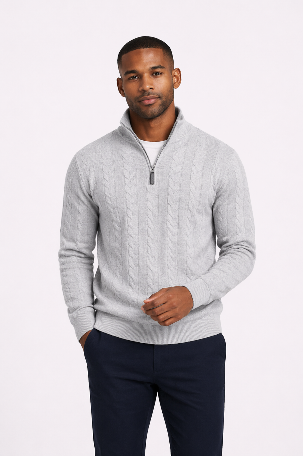 ANDRÉS|Suéter vintage con cuello alto y cremallera