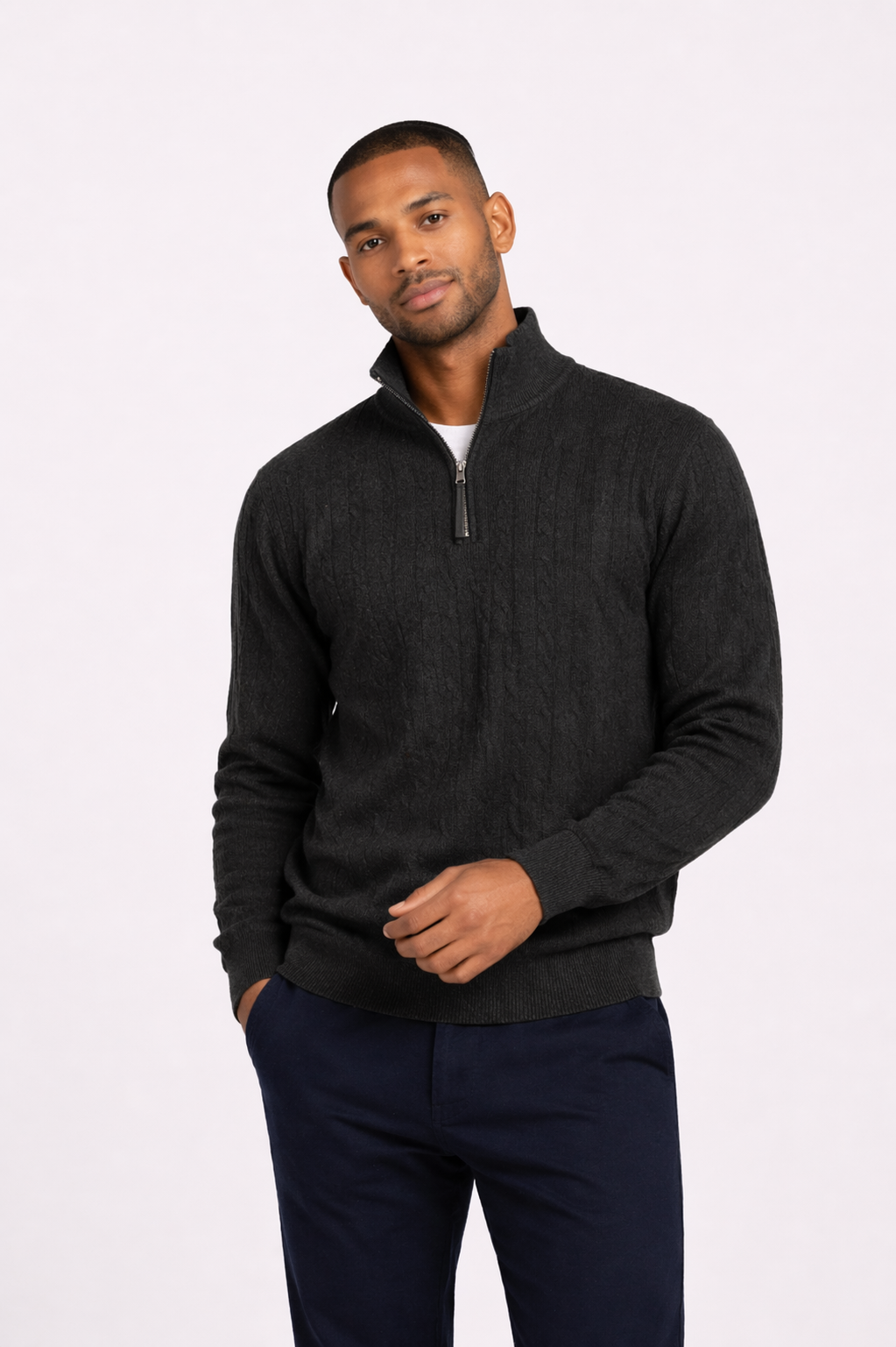 ANDRÉS|Suéter vintage con cuello alto y cremallera