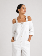 INÉS- Mono con hombros descubiertos, perneras anchas y bolsillos