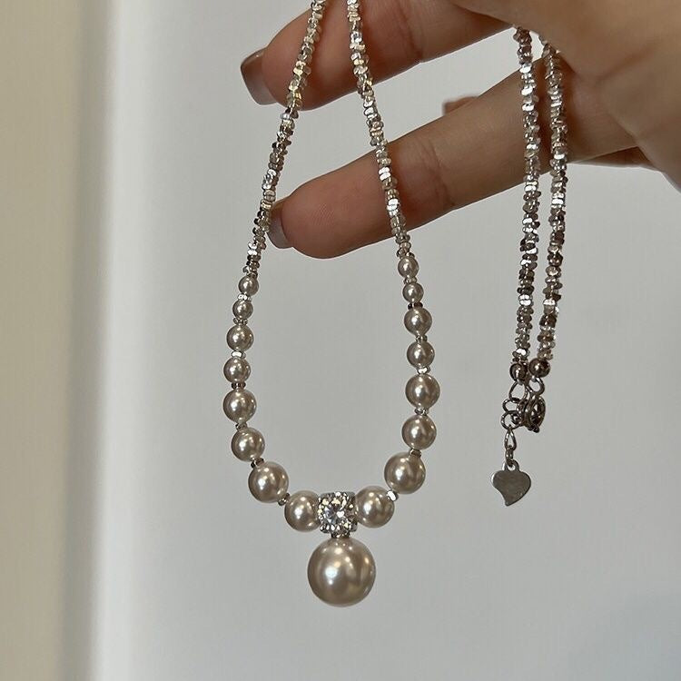 CORA - Collar de perlas naturales con colgante de perla barroca en plata de ley™