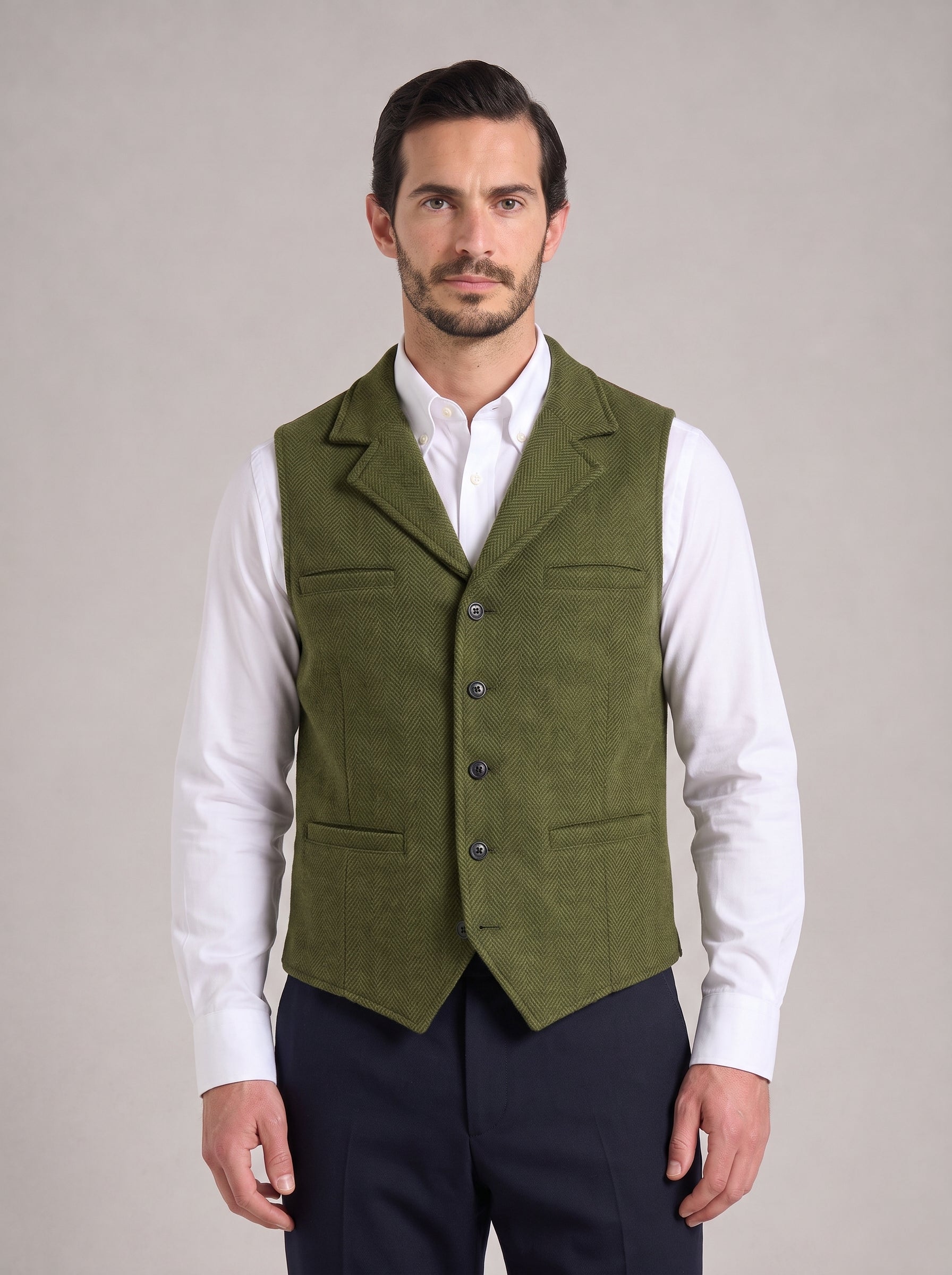 ÁLVARO - Chaleco de vestir sartorial en lana texturizada verde oliva™