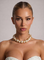 SELENA - Collar de perlas con trenzado de cadena dorada en baño de oro de 18k™