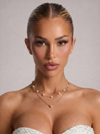ARIEL - Collar doble de cadenas finas con perlas y dije de corazón en baño de oro™