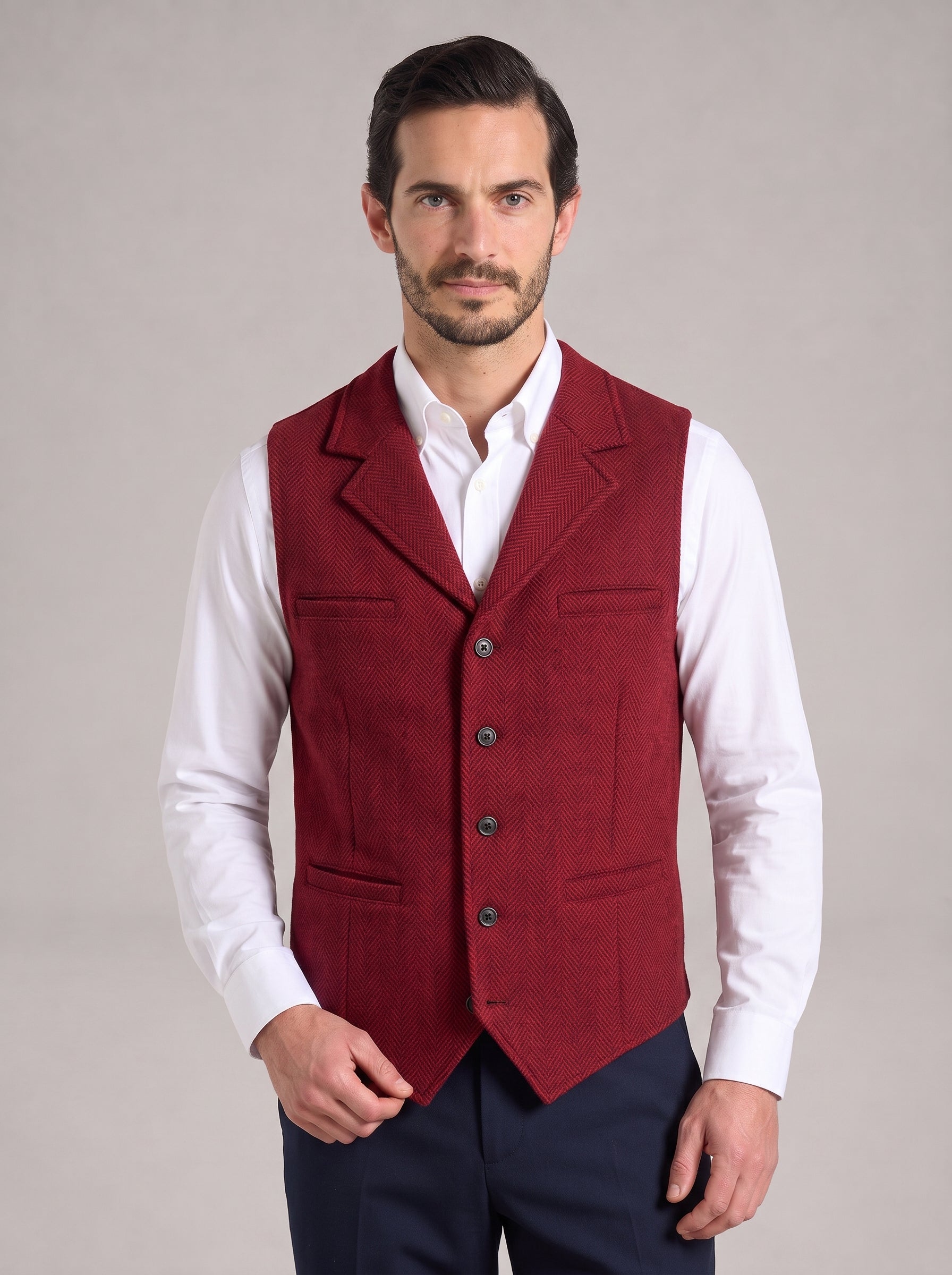 BELTRÁN - Chaleco de vestir sartorial en lana texturizada rojo borgoña™