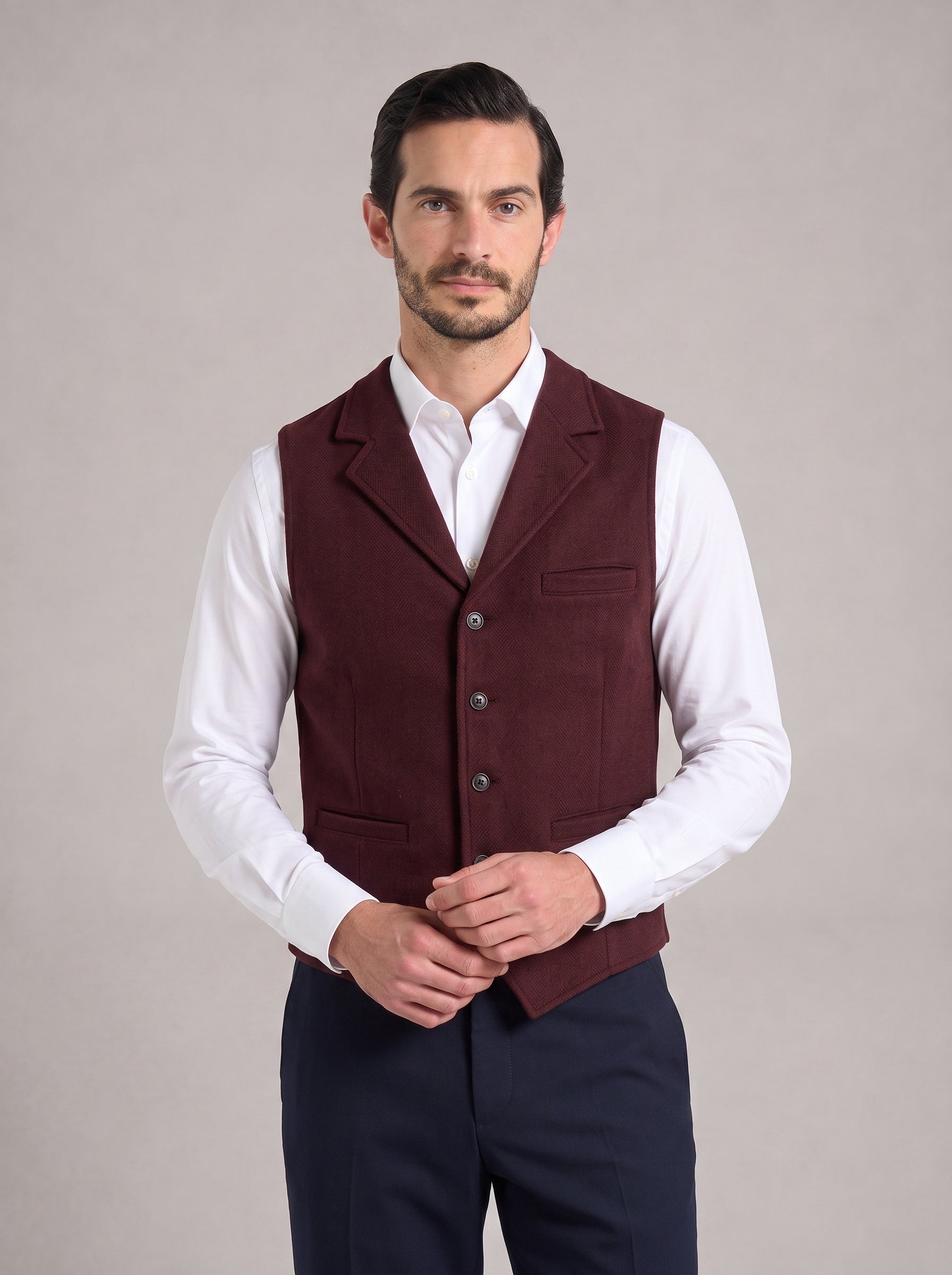 IGNACIO - Chaleco de vestir sartorial en lana texturizada granate borgoña™
