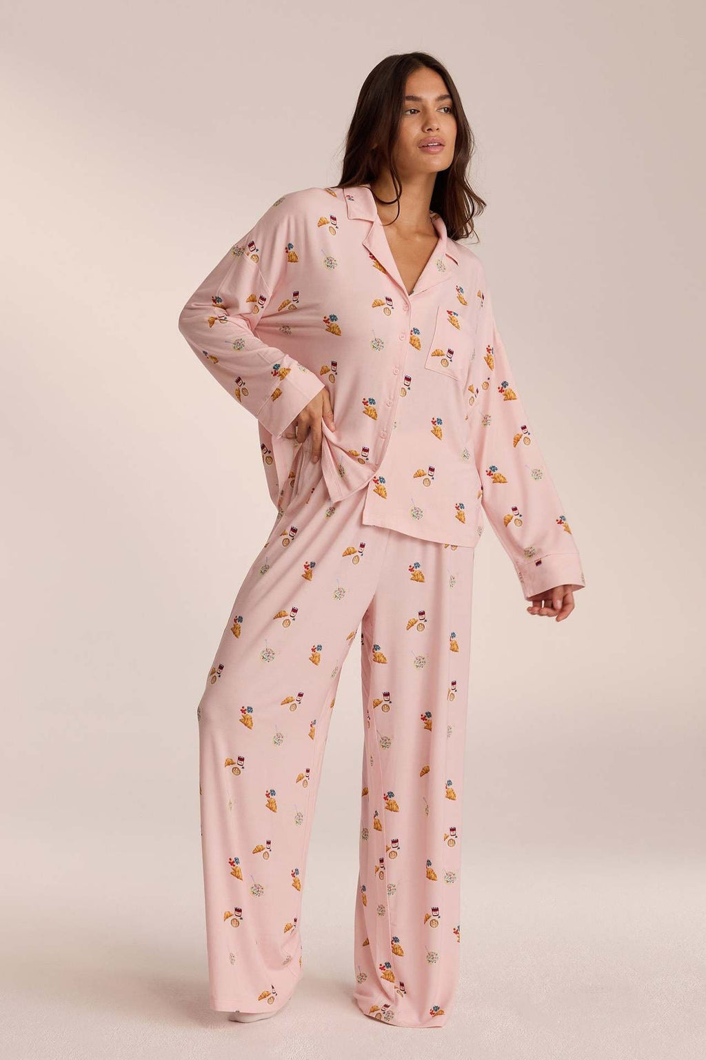 PATRICIA - Conjunto de pijama abotonado estampado de manga larga y pantalón fluido™