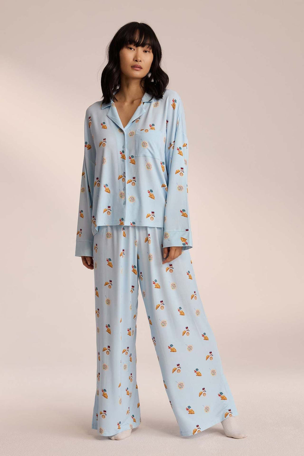 PATRICIA - Conjunto de pijama abotonado estampado de manga larga y pantalón fluido™