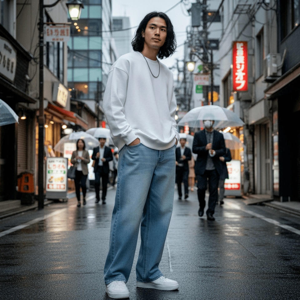 Kami - Pantalon denim baggy japonais