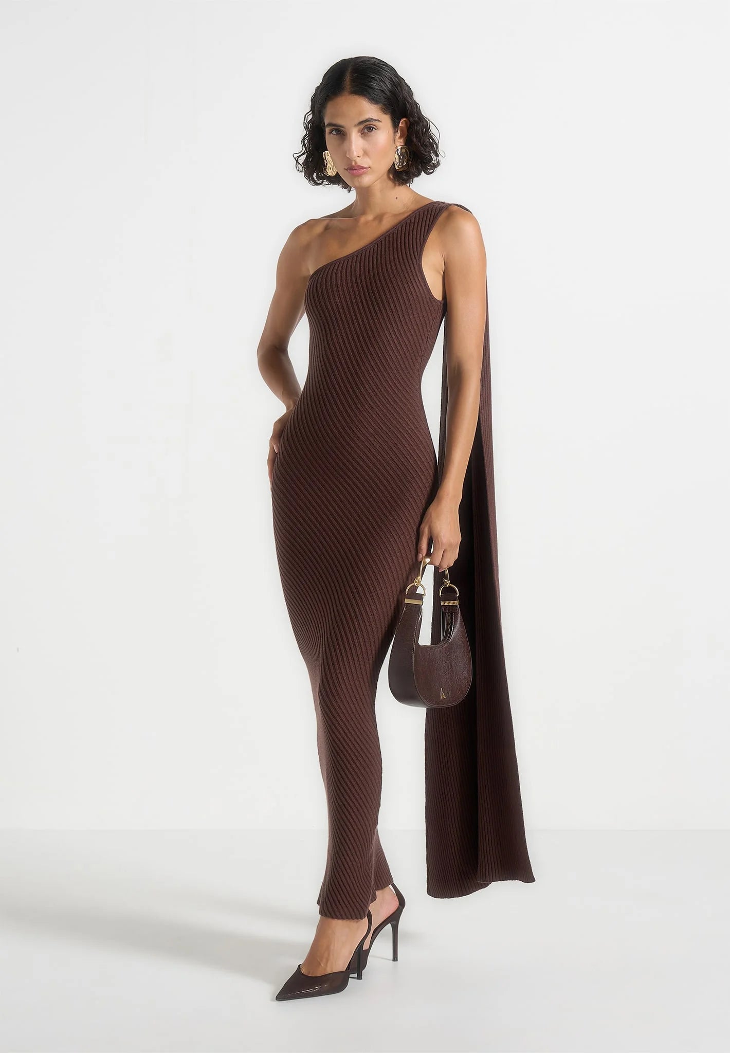 NOOR-Vestido de Punto de Canalé con Capa