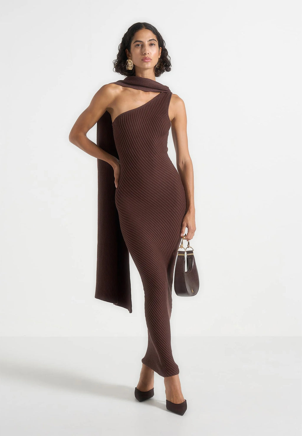 NOOR-Vestido de Punto de Canalé con Capa