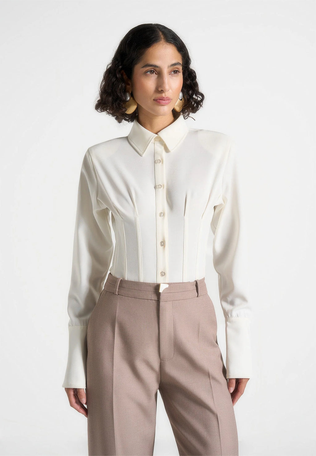INÉS-Camisa Blanca Estructurada Corsé