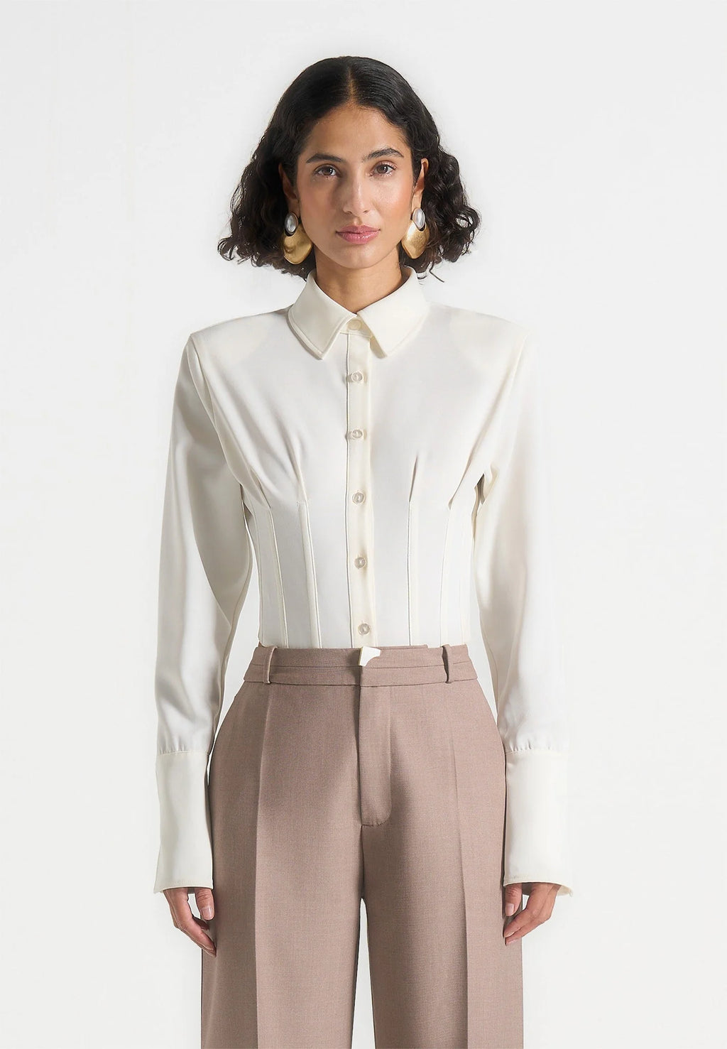 INÉS-Camisa Blanca Estructurada Corsé