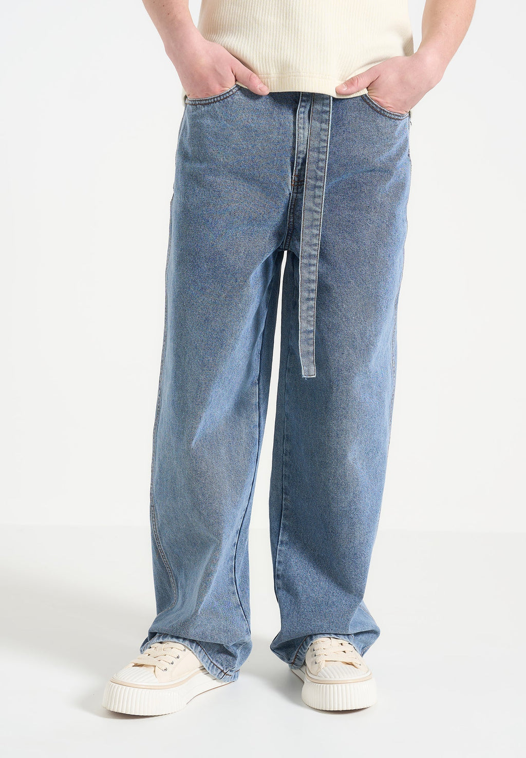 ADAM-Vaquero Wide Leg con Cinturón en Azul Lavado