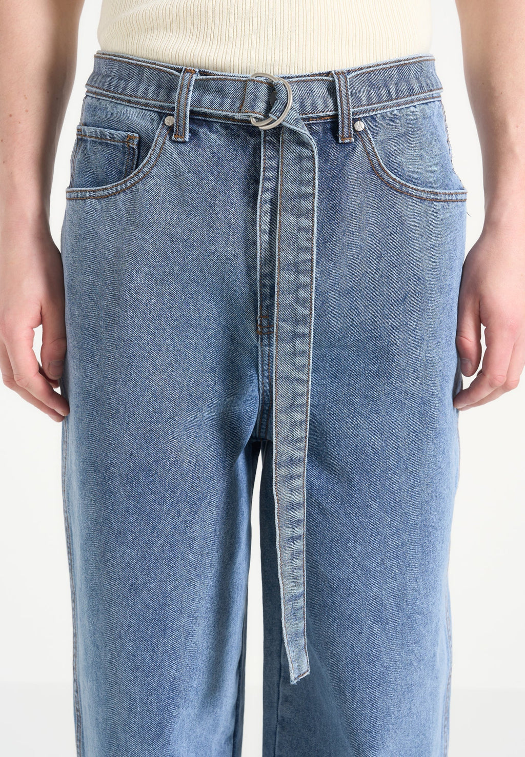 ADAM-Vaquero Wide Leg con Cinturón en Azul Lavado