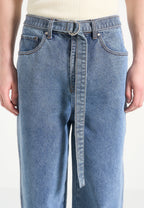 ADAM-Vaquero Wide Leg con Cinturón en Azul Lavado