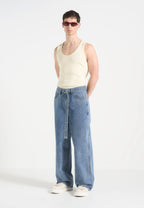 ADAM-Vaquero Wide Leg con Cinturón en Azul Lavado