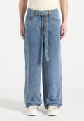 ADAM-Vaquero Wide Leg con Cinturón en Azul Lavado