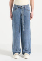 ADAM-Vaquero Wide Leg con Cinturón en Azul Lavado