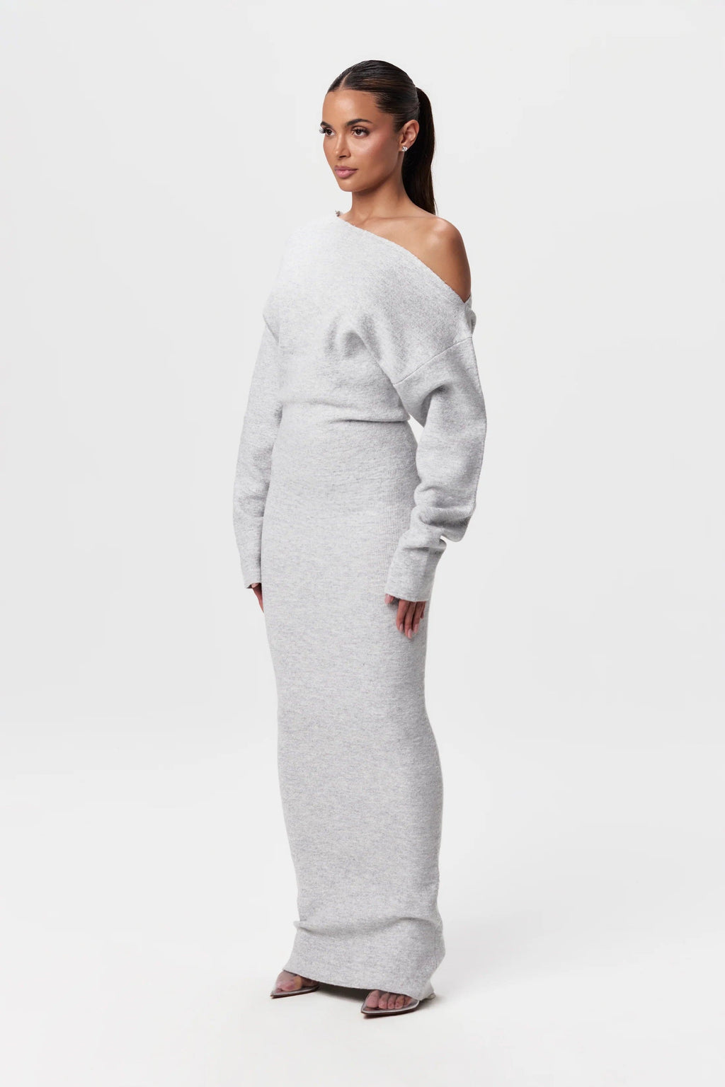 LUCÍA - Vestido largo asimétrico con escote caído y manga larga™