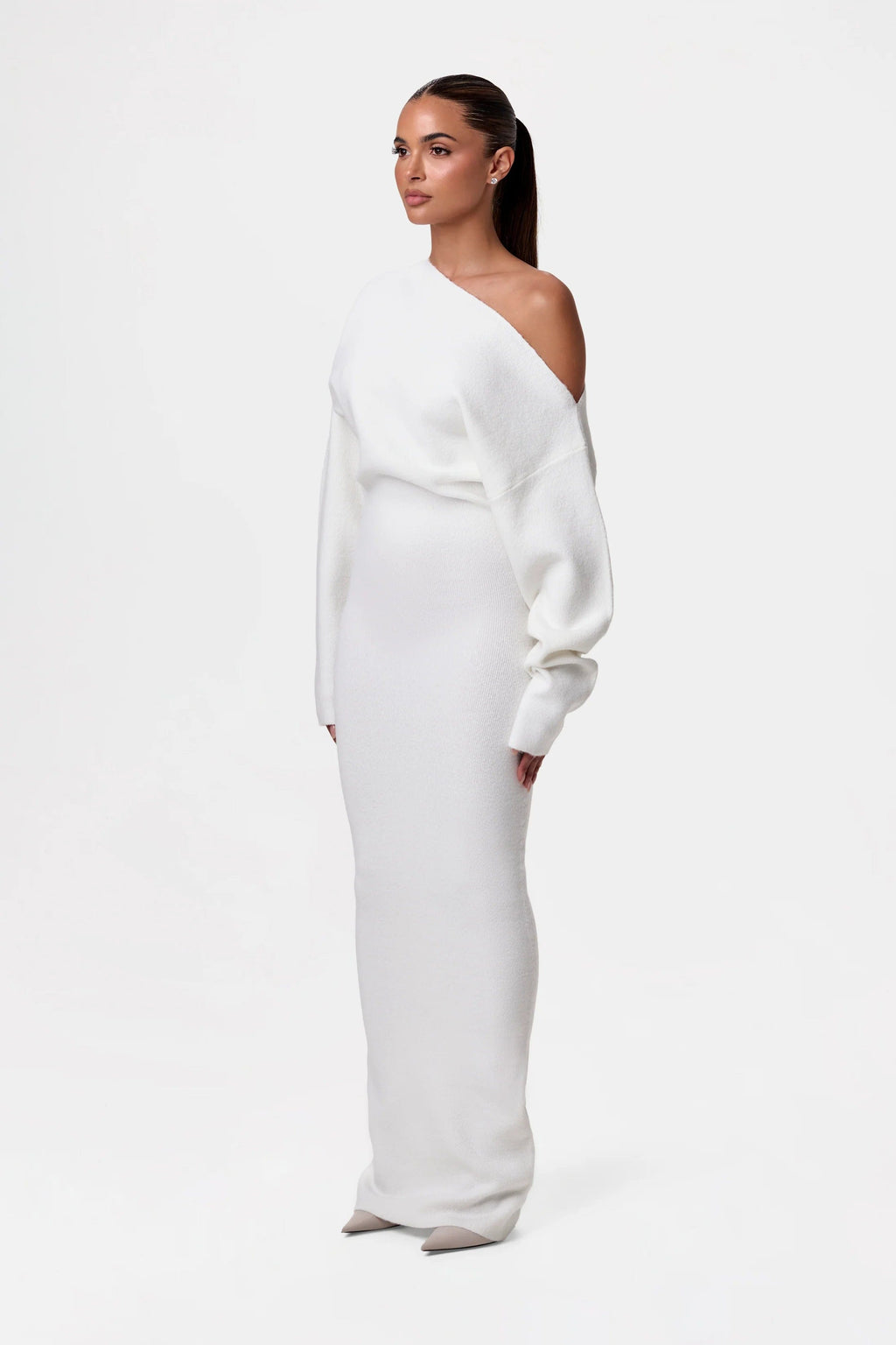 LUCÍA - Vestido largo asimétrico con escote caído y manga larga™