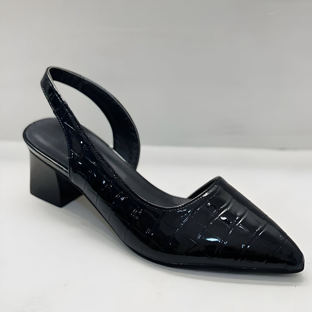 MENCÍA - Zapatos destalonados de tacón ancho con puntera afilada y grabado coco™