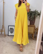 CHLOE - Vestido largo plisado sin mangas de corte evasé estilo túnica™