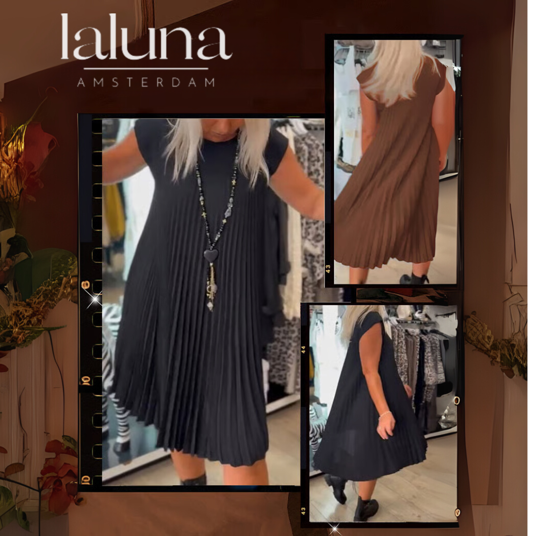CHLOE - Vestido largo plisado sin mangas de corte evasé estilo túnica™