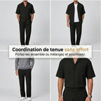 👔 50% DE RÉDUCTION ✨ Ensemble décontracté homme – Chemise col cubain & pantalon ample – Tissu léger, coupe fluide, parfait pour les vacances ou les journées chaudes 🌴