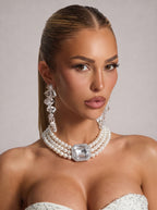 GENOVEVA - Gargantilla triple hilera de perlas con broche joya de cristal baguette en baño de oro™