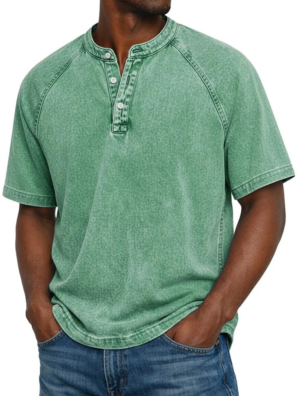 LEO - Camiseta Henley de manga corta con efecto lavado vintage™