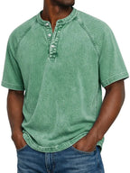 LEO - Camiseta Henley de manga corta con efecto lavado vintage™