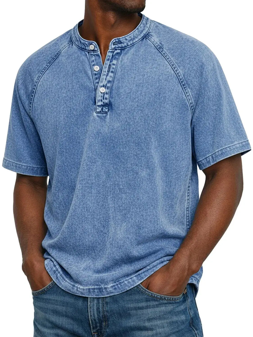 LEO - Camiseta Henley de manga corta con efecto lavado vintage™
