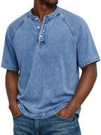 LEO - Camiseta Henley de manga corta con efecto lavado vintage™
