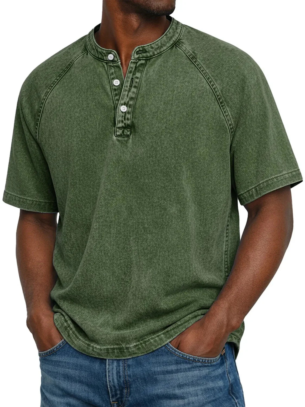 LEO - Camiseta Henley de manga corta con efecto lavado vintage™