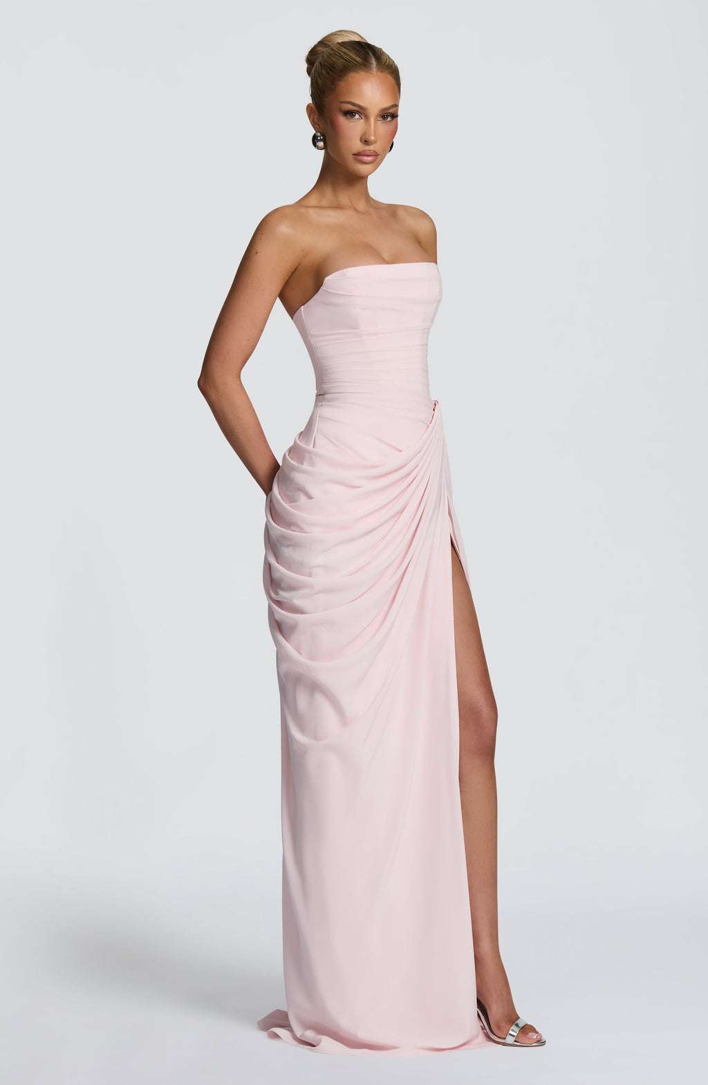 CELIA - Vestido largo de palabra de honor con drapeado™