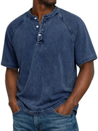 LEO - Camiseta Henley de manga corta con efecto lavado vintage™