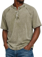 LEO - Camiseta Henley de manga corta con efecto lavado vintage™