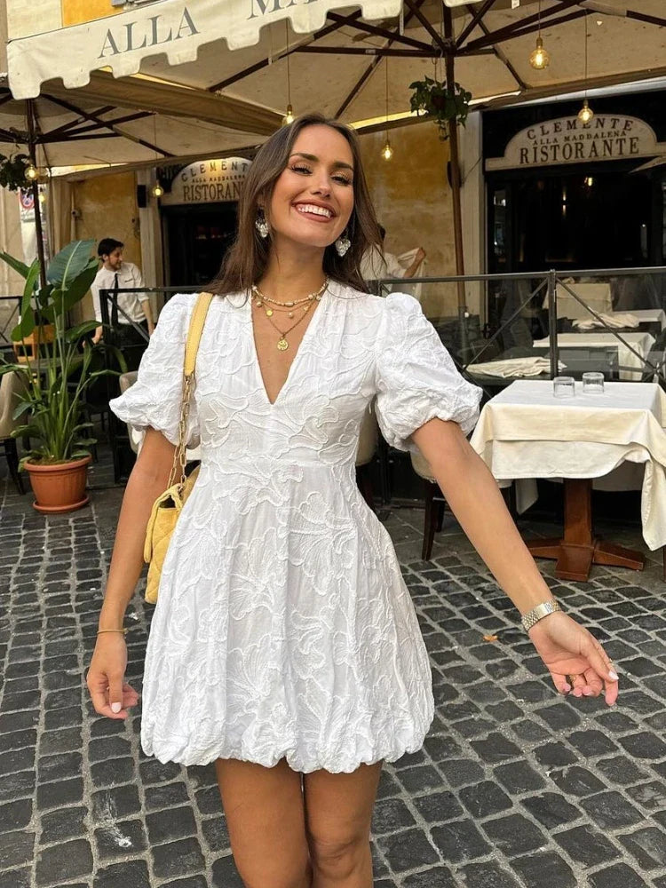 PALOMA - Minivestido bordado calado con mangas abullonadas™