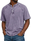 LEO - Camiseta Henley de manga corta con efecto lavado vintage™