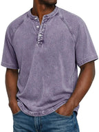 LEO - Camiseta Henley de manga corta con efecto lavado vintage™