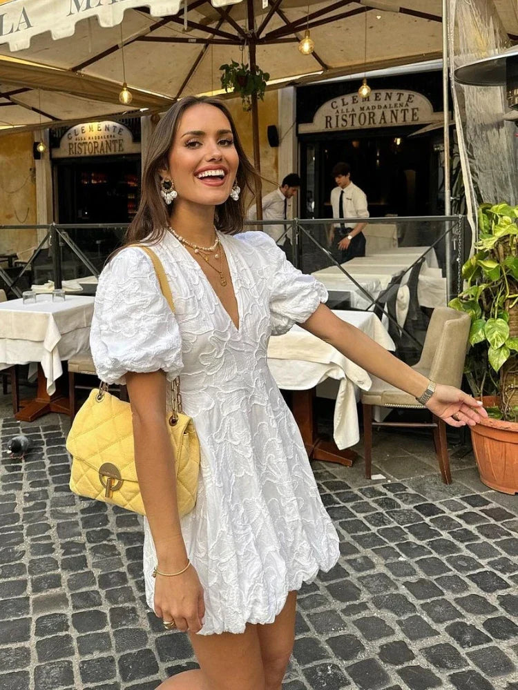 PALOMA - Minivestido bordado calado con mangas abullonadas™