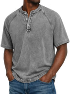 LEO - Camiseta Henley de manga corta con efecto lavado vintage™