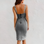 LUNA - Vestido vaquero midi de tirantes con escote U y abertura frontal™